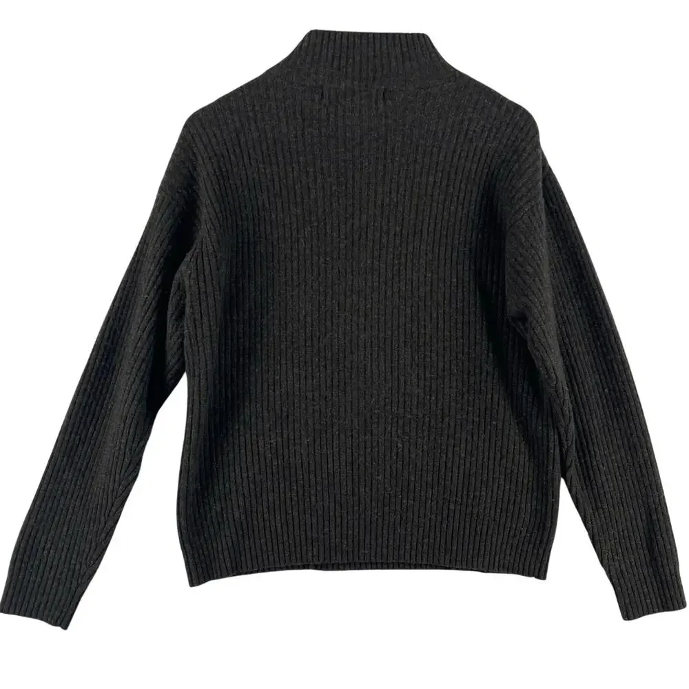 Basic Elements Mens 1/4 Zip Mock Neck Lambswool Argyle Sweater SZ M Charcoal